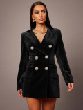 Women's Chic Turndown Collar Double-Breasted Velvet Blazer Dress