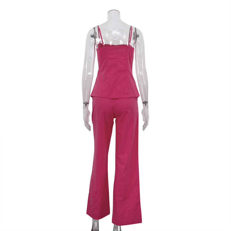 Women Sleeveless Camisole Top and Wide-Leg Pants Two-Piece Set
