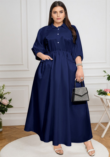 Plus Size Women's Elegant Chic Satin Turndown Collar Half-Sleeve Slim Fit Dress