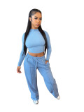 Women's Casual Career Solid Color Cropped Top and Straight Pants Sportswear Set