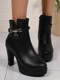 Plus Size Women Round Toe Pu-Leather Zipper Shoes