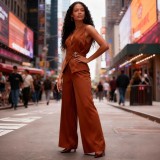 Women's Summer Career Sleeveless V-Neck Vest and Wide-Leg Pants Set