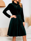 Women's Autumn Elegant Chic Solid Color Long Sleeve Velvet Dress