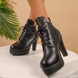 Plus Size Women Autumn/Winter Lace-Up Chunky Heel Martin Boots