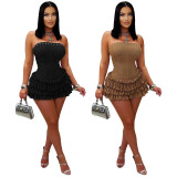 Women Sexy Strapless Lace-Up Ruffle Dress