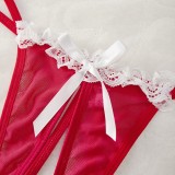 Women's Sexy Christmas Solid Color Mesh See-Through Lingerie Set