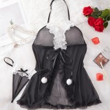 Women's Adult Christmas Lingerie Sexy Halter Slit Night Dress Set