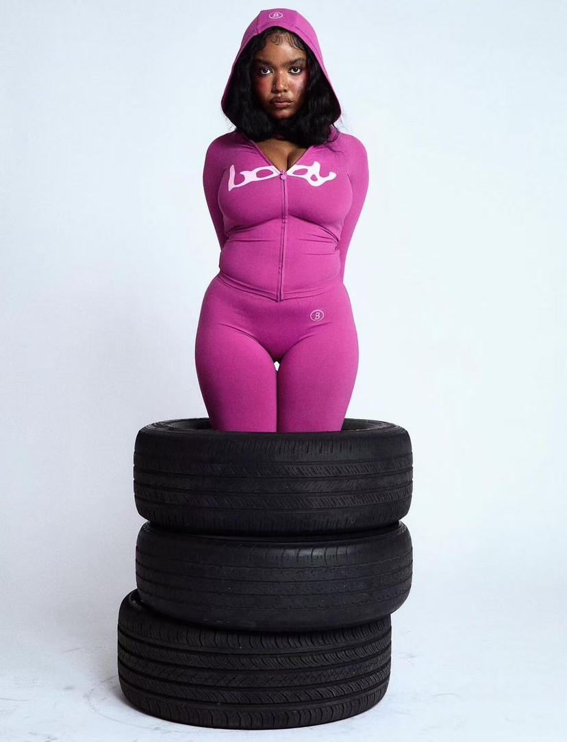 Women leopard print letter print hooded long-sleeved jacket top + printed trousers two-piece set