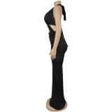 Women Sexy Solid Tie-Up Dress