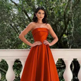 Women's Formal Party Strapless Gown Solid Color A-line Long Evening Gown（Processing time need 3-6 days）