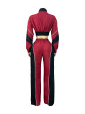 Women Color Block Patchwork Zipper Top and Panties Two-Piece Set