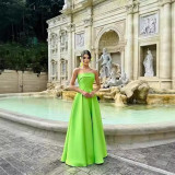 Women's Formal Party Strapless Gown Solid Color A-line Long Evening Gown（Processing time need 3-6 days）