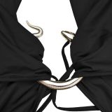 Women Sexy Solid Tie-Up Dress