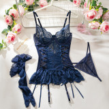 Women Lace-Up Underwire Panties Sexy Lingerie Two-Piece Set