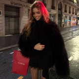 Women's Autumn Winter Fashion Chic High Neck Fluffy Plush Coat