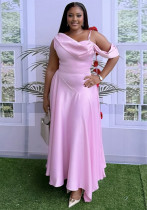 Women Summer Slip-Shoulder Solid Maxi Dress