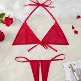 Women's Sexy Christmas Solid Color Mesh See-Through Lingerie Set