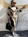 Women Color Block Patchwork Zipper Top and Panties Two-Piece Set