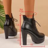 Plus Size Women Autumn/Winter Lace-Up Chunky Heel Martin Boots