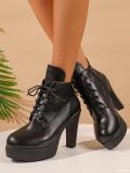 Plus Size Women Autumn/Winter Lace-Up Chunky Heel Martin Boots