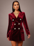 Women's Chic Turndown Collar Double-Breasted Velvet Blazer Dress