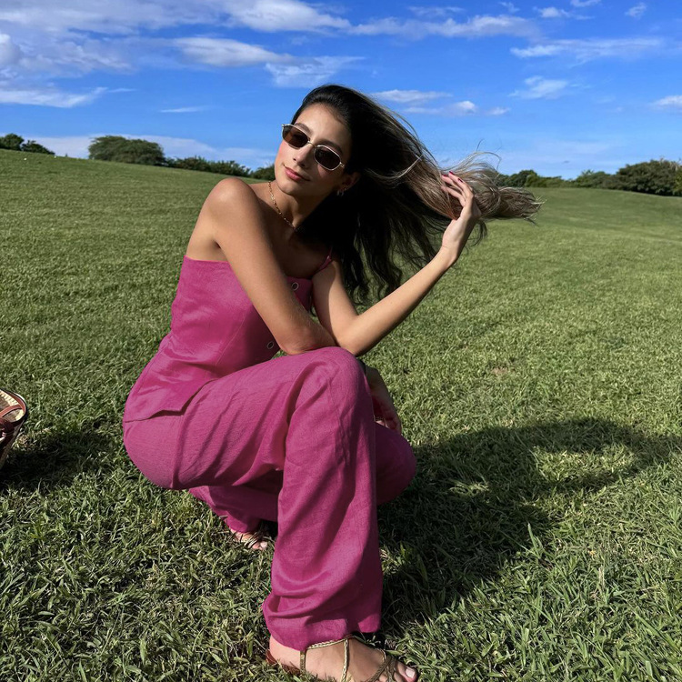 Women Sleeveless Camisole Top and Wide-Leg Pants Two-Piece Set