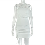 Women Solid Patchwork One-Shoulder Strapless Asymmetrical Bodycon Dress