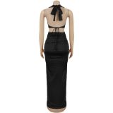 Women Sexy Solid Tie-Up Dress