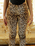Women Winter Leopard Print Bell Bottom Pants