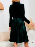 Women's Autumn Elegant Chic Solid Color Long Sleeve Velvet Dress