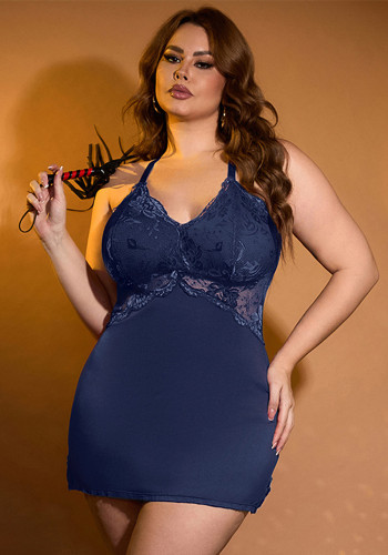 Plus Size Women's Sexy Lace Strap A-Line Short Nightdress