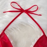 Women's Sexy Christmas Solid Color Mesh See-Through Lingerie Set