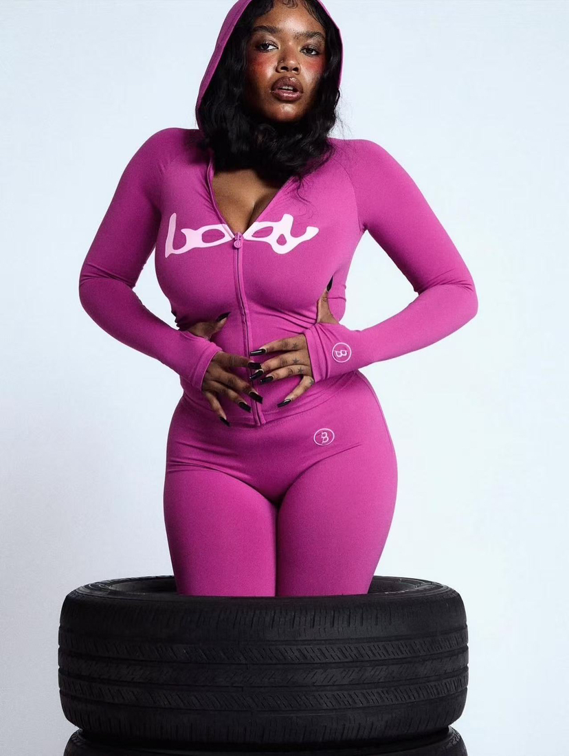 Women leopard print letter print hooded long-sleeved jacket top + printed trousers two-piece set