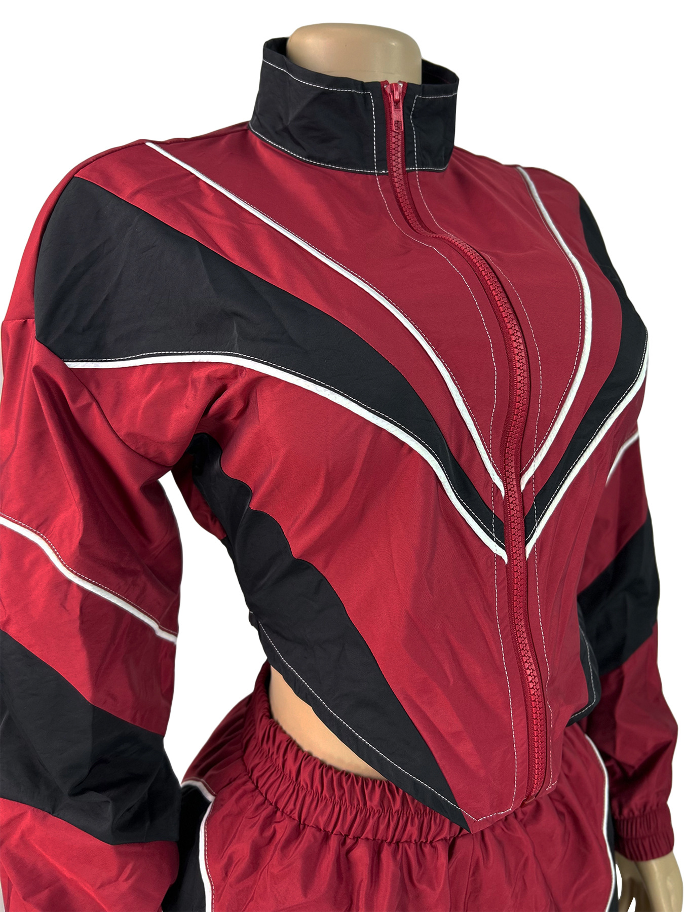 Women Color Block Patchwork Zipper Top and Panties Two-Piece Set