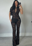 Women Sexy Sleeveless Lace Bell-Bottom Jumpsuit