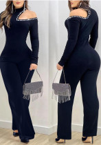Women Off-Shoulder Beaded Bell Bottom Jumpsuit