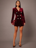 Women's Chic Turndown Collar Double-Breasted Velvet Blazer Dress