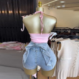 Women Autumn Halter Neck Strapless Irregular Shirt