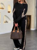 Women Casual Leopard Print Top and Pants Two-piece Set