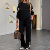 Women Casual Leopard Print Top and Pants Two-piece Set