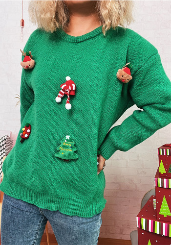 Women Autumn/Winter Christmas Patchwork Round Neck Sweater