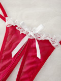Women's Sexy Christmas Solid Color Mesh See-Through Lingerie Set