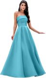 Women's Formal Party Strapless Gown Solid Color A-line Long Evening Gown（Processing time need 3-6 days）