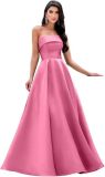 Women's Formal Party Strapless Gown Solid Color A-line Long Evening Gown（Processing time need 3-6 days）