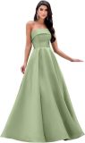 Women's Formal Party Strapless Gown Solid Color A-line Long Evening Gown（Processing time need 3-6 days）