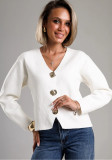 Women Autumn/Winter Large Button V-neck Short Knitting Solid Outerwear Sweater