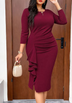 Women Autumn Elegant Round Neck Long-sleeved Dress
