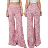 Women's Spring Summer Casual Solid Color Sequin Mid-Waist Wide-Leg Pants