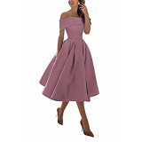 Women's Elegant Off-Shoulder Midi A-line Evening Gown（Processing time need 3-6 days）