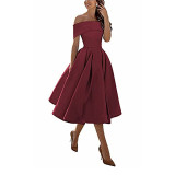 Women's Elegant Off-Shoulder Midi A-line Evening Gown（Processing time need 3-6 days）